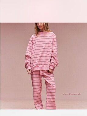 Pink Striped Oversized Sweatshirt - Women